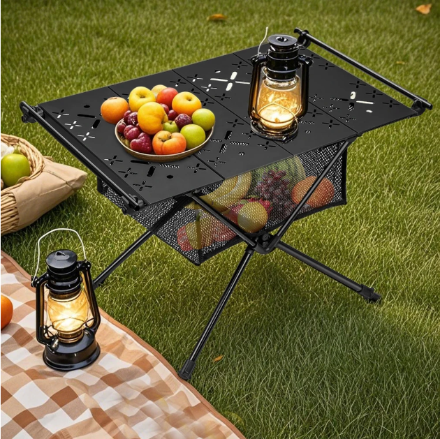 Opvouwbare Campingtafel 59 x 39 cm – Aluminium Tactische Tafel met Opbergnet en Haken