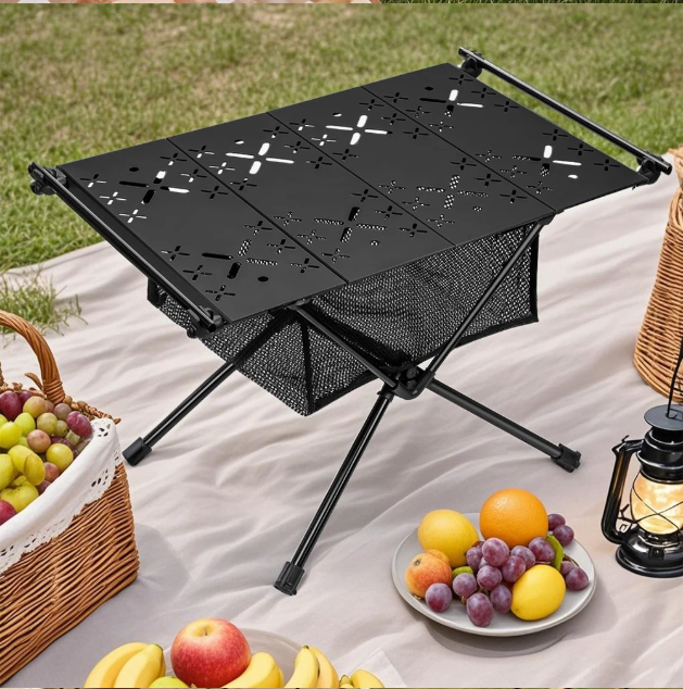 Opvouwbare Campingtafel 59 x 39 cm – Aluminium Tactische Tafel met Opbergnet en Haken