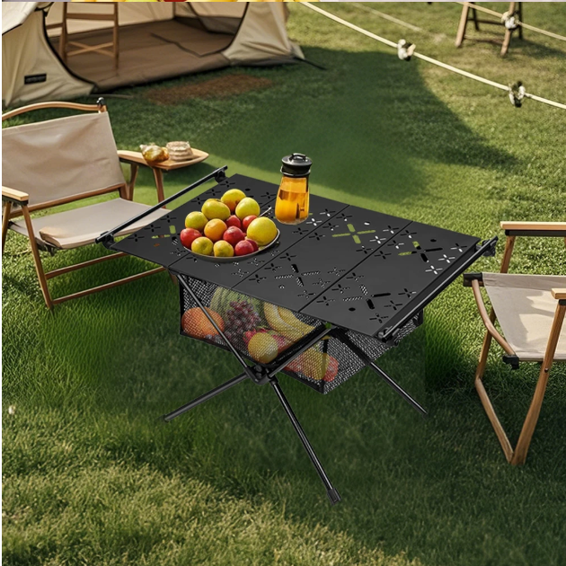 Opvouwbare Campingtafel 59 x 39 cm – Aluminium Tactische Tafel met Opbergnet en Haken