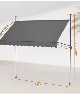 Balkon Zonnescherm met Klem – Verstelbaar 300 cm, Zonwering voor Balkon en Terras