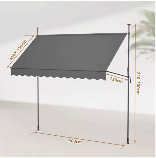 Balkon Zonnescherm met Klem – Verstelbaar 300 cm, Zonwering voor Balkon en Terras