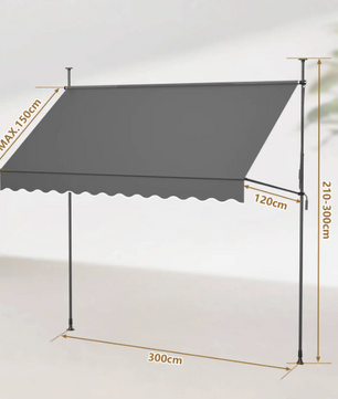 Balkon Zonnescherm met Klem – Verstelbaar 300 cm, Zonwering voor Balkon en Terras