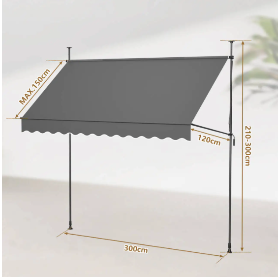 Balkon Zonnescherm met Klem – Verstelbaar 300 cm, Zonwering voor Balkon en Terras