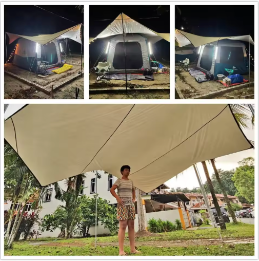 Grote Camping Tarp 510 x 510 cm – Waterdicht Octagon Zonnescherm voor Outdoor en Strand