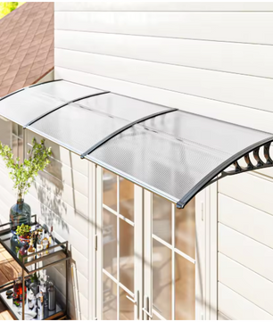 Deurluifel 90 x 295 cm – Gebogen Polycarbonaat Luifel met UV-Bescherming en Regenafvoer