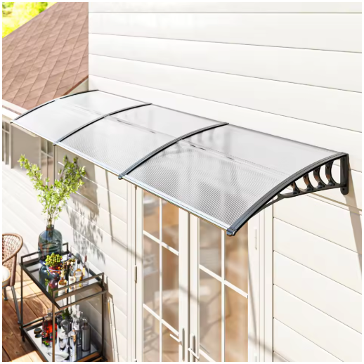 Deurluifel 90 x 295 cm – Gebogen Polycarbonaat Luifel met UV-Bescherming en Regenafvoer