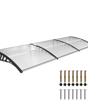 Deurluifel 90 x 295 cm – Gebogen Polycarbonaat Luifel met UV-Bescherming en Regenafvoer
