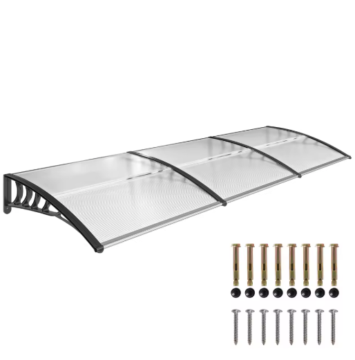 Deurluifel 90 x 295 cm – Gebogen Polycarbonaat Luifel met UV-Bescherming en Regenafvoer