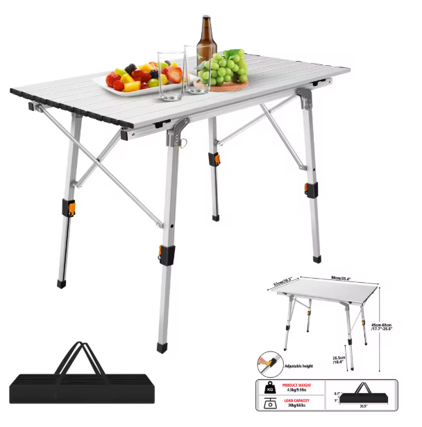 Opvouwbare Campingtafel 90 x 52 cm – In Hoogte Verstelbaar Aluminium Tafel met Opbergnet