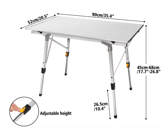 Opvouwbare Campingtafel 90 x 52 cm – In Hoogte Verstelbaar Aluminium Tafel met Opbergnet