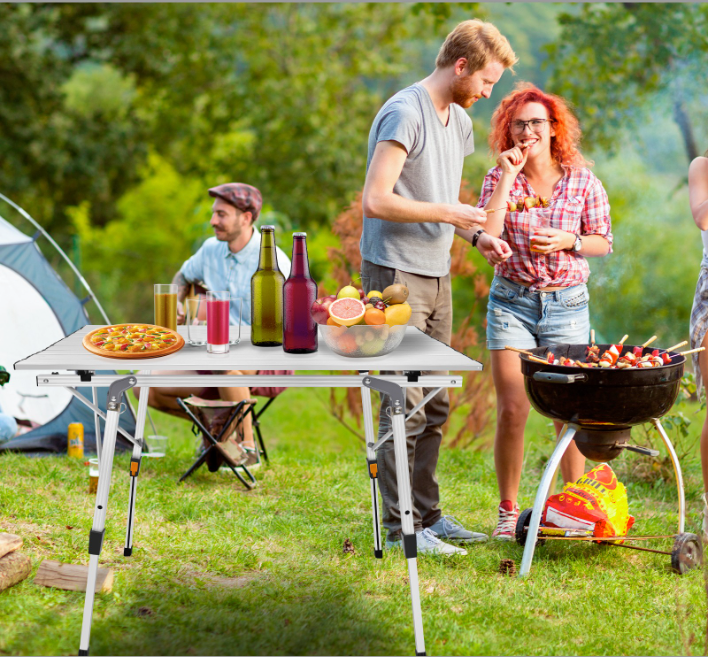 Opvouwbare Campingtafel 90 x 52 cm – In Hoogte Verstelbaar Aluminium Tafel met Opbergnet