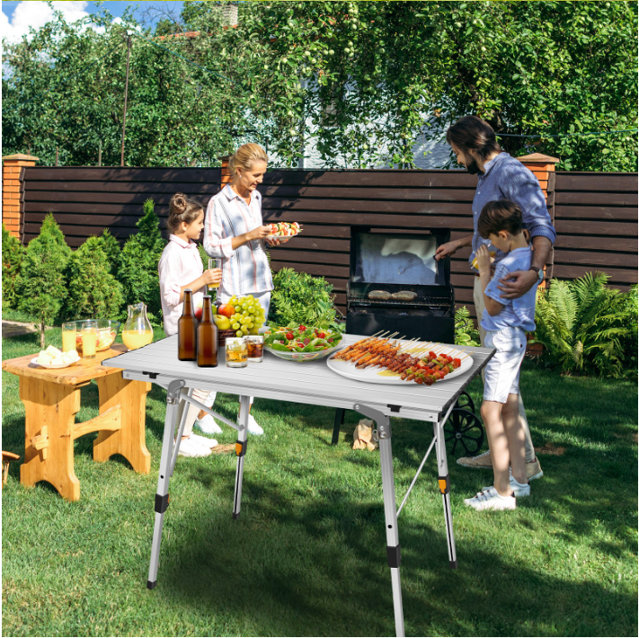 Opvouwbare Campingtafel 90 x 52 cm – In Hoogte Verstelbaar Aluminium Tafel met Opbergnet