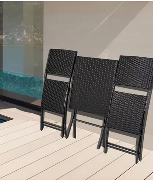 Opvouwbare Bistroset 3-delig – Tafel en 2 Stoelen van Rattan met Stalen Frame voor Balkon en Tuin