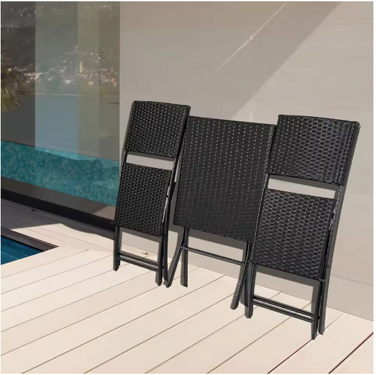 Opvouwbare Bistroset 3-delig – Tafel en 2 Stoelen van Rattan met Stalen Frame voor Balkon en Tuin