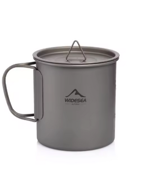 Titanium Camping Mok met Deksel – Lichtgewicht Outdoor Beker voor Hiking en Camping