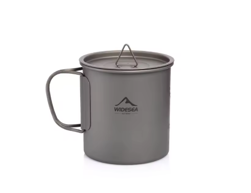Titanium Camping Mok met Deksel – Lichtgewicht Outdoor Beker voor Hiking en Camping