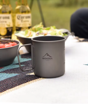 Titanium Camping Mok met Deksel – Lichtgewicht Outdoor Beker voor Hiking en Camping