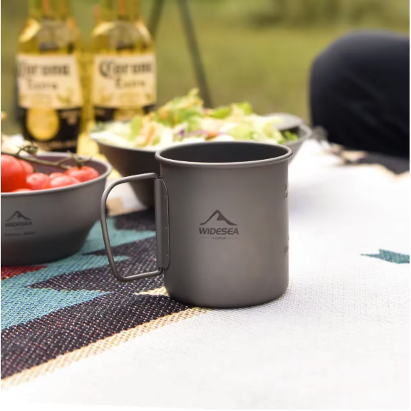 Titanium Camping Mok met Deksel – Lichtgewicht Outdoor Beker voor Hiking en Camping