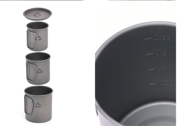 Titanium Camping Mok met Deksel – Lichtgewicht Outdoor Beker voor Hiking en Camping