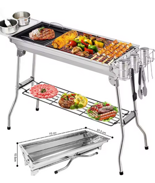 Opvouwbare Houtskool BBQ Grill – RVS Barbecue met Tools Set voor Camping en Outdoor