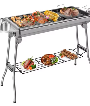 Opvouwbare Houtskool BBQ Grill – RVS Barbecue met Tools Set voor Camping en Outdoor