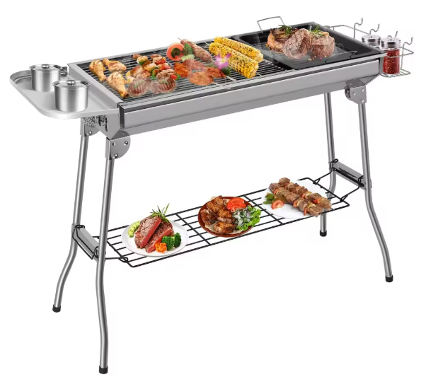 Opvouwbare Houtskool BBQ Grill – RVS Barbecue met Tools Set voor Camping en Outdoor
