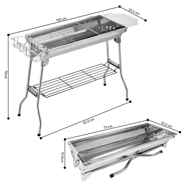 Opvouwbare Houtskool BBQ Grill – RVS Barbecue met Tools Set voor Camping en Outdoor