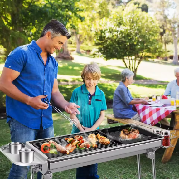 Opvouwbare Houtskool BBQ Grill – RVS Barbecue met Tools Set voor Camping en Outdoor