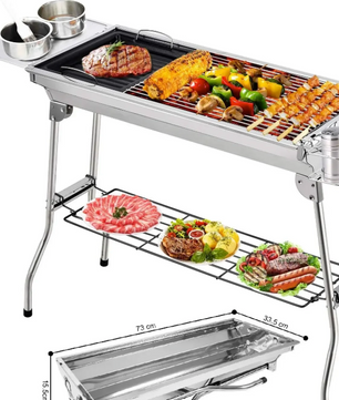 Opvouwbare Houtskool BBQ Grill – RVS Barbecue met Tools Set voor Camping en Outdoor