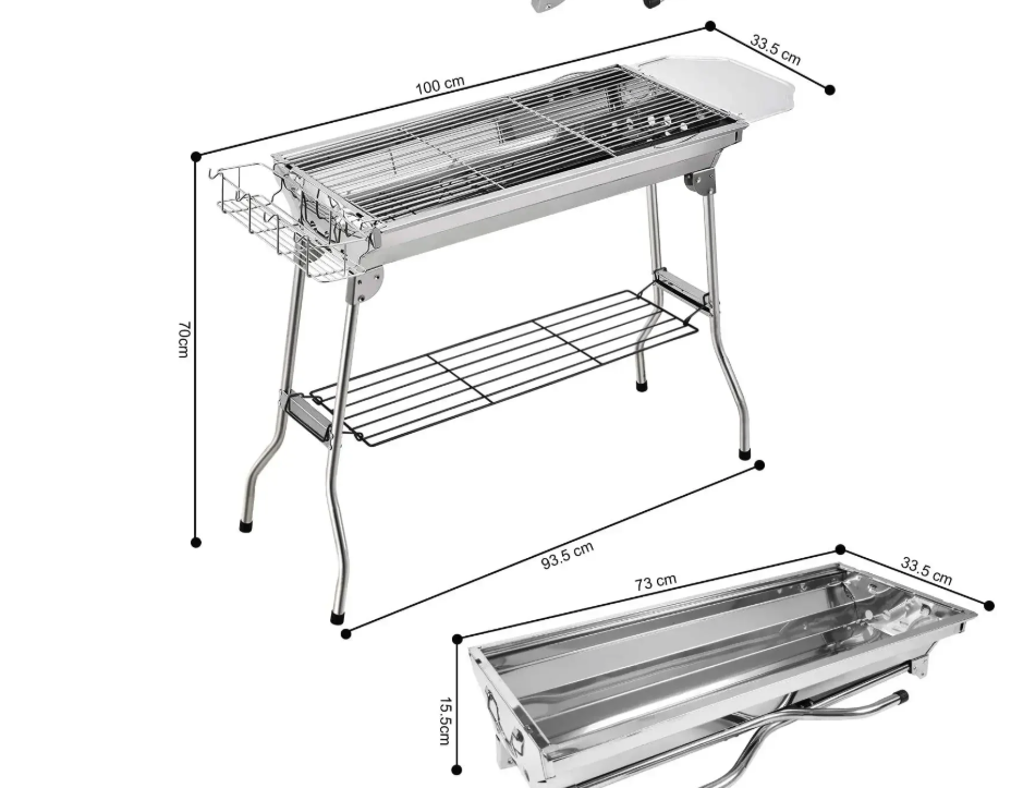 Opvouwbare Houtskool BBQ Grill – RVS Barbecue met Tools Set voor Camping en Outdoor