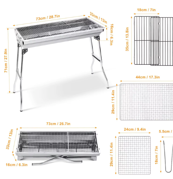 Opvouwbare Houtskool BBQ Grill – RVS Barbecue voor Camping, Picknick en Tuin