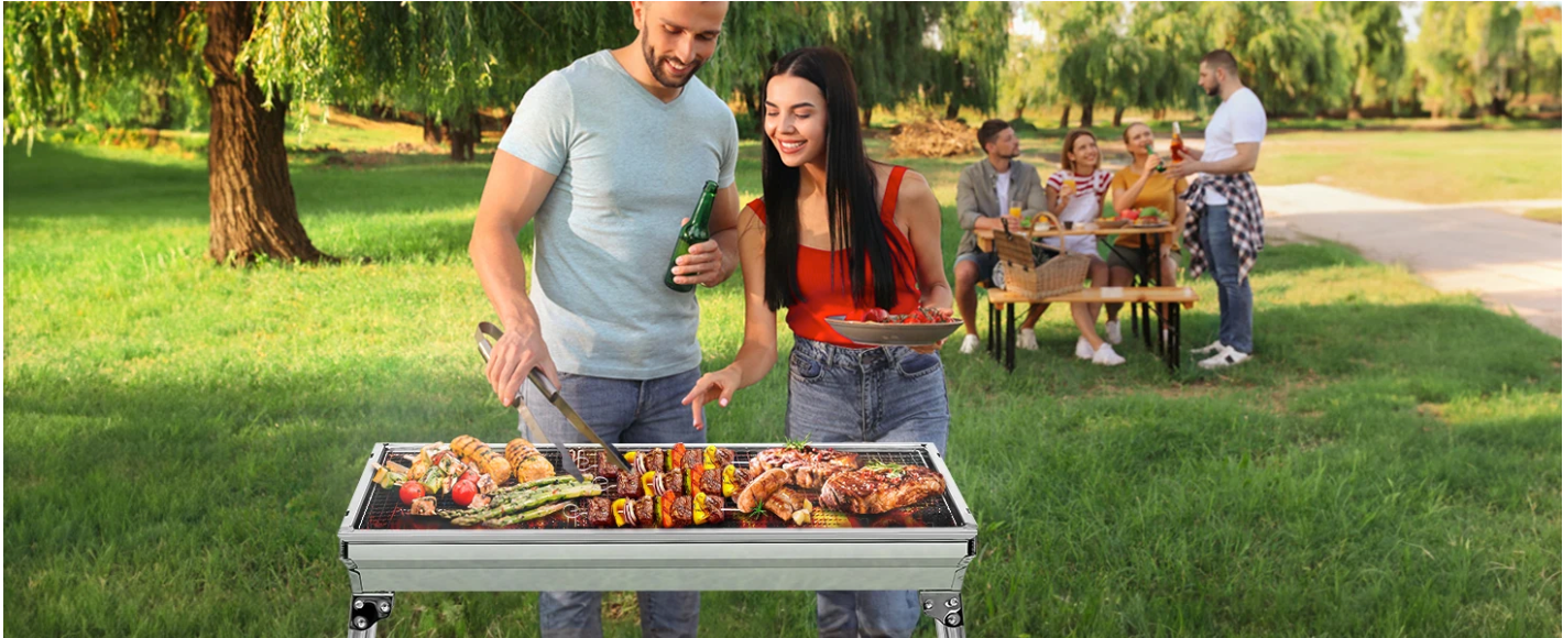 Opvouwbare Houtskool BBQ Grill – RVS Barbecue voor Camping, Picknick en Tuin