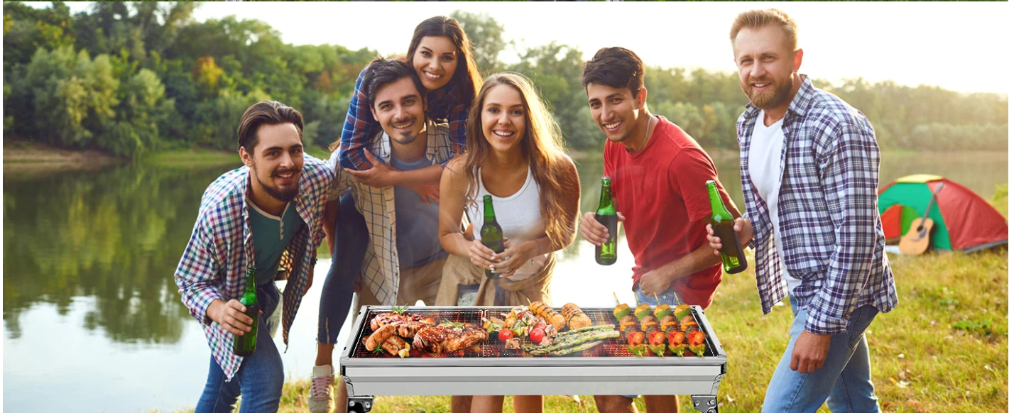 Opvouwbare Houtskool BBQ Grill – RVS Barbecue voor Camping, Picknick en Tuin