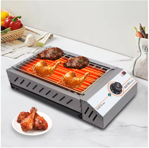 Elektrische BBQ Grill 2.5KW – RVS Tafelbarbecue met Instelbare Temperatuur voor Binnen en Outdoor