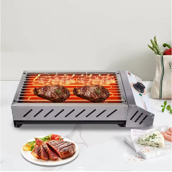 Elektrische BBQ Grill 2.5KW – RVS Tafelbarbecue met Instelbare Temperatuur voor Binnen en Outdoor
