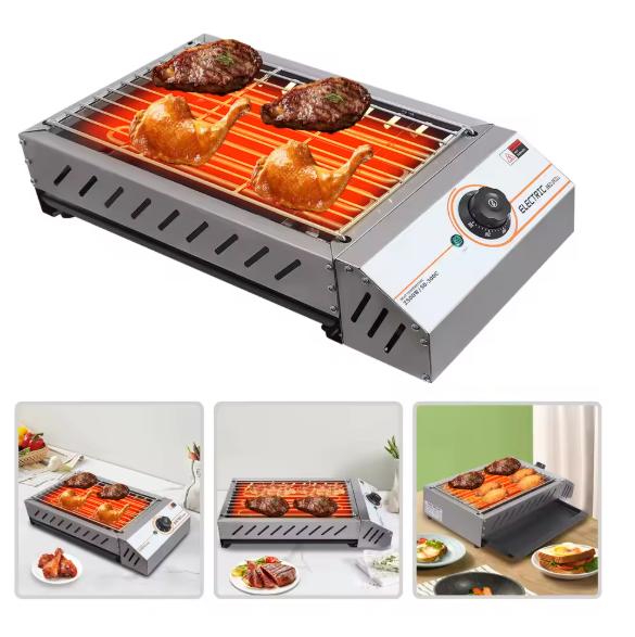 Elektrische BBQ Grill 2.5KW – RVS Tafelbarbecue met Instelbare Temperatuur voor Binnen en Outdoor