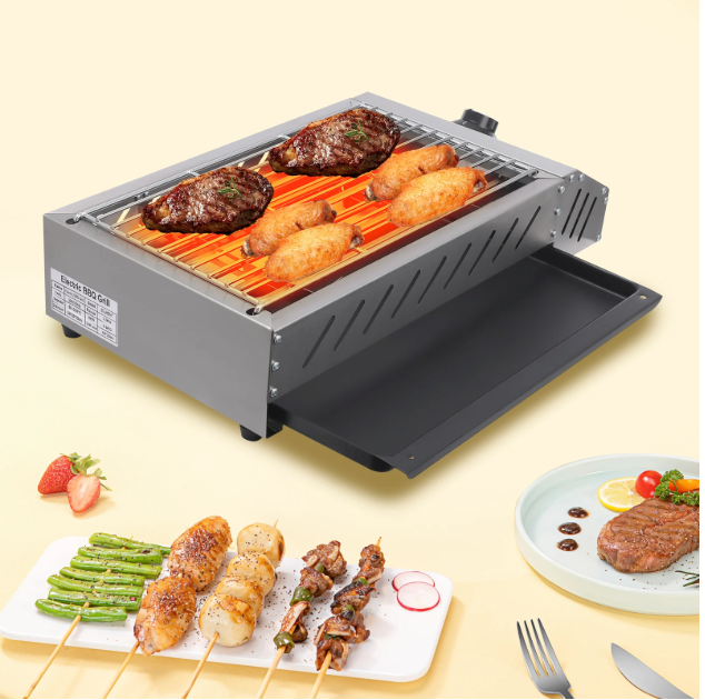 Elektrische BBQ Grill 2.5KW – RVS Tafelbarbecue met Instelbare Temperatuur voor Binnen en Outdoor