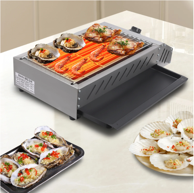 Elektrische BBQ Grill 2.5KW – RVS Tafelbarbecue met Instelbare Temperatuur voor Binnen en Outdoor