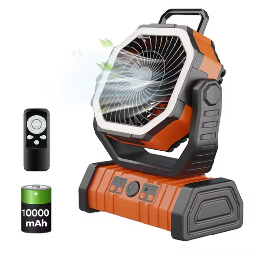 Draagbare Camping Ventilator met Lamp – USB Oplaadbare Tent Fan 20000mAh met Haak en Rotatie