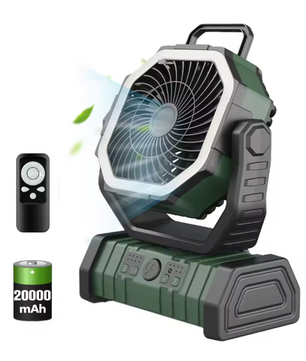 Draagbare Camping Ventilator met Lamp – USB Oplaadbare Tent Fan 20000mAh met Haak en Rotatie