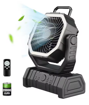Draagbare Camping Ventilator met Lamp – USB Oplaadbare Tent Fan 20000mAh met Haak en Rotatie
