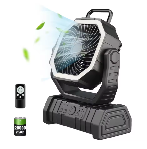 Draagbare Camping Ventilator met Lamp – USB Oplaadbare Tent Fan 20000mAh met Haak en Rotatie