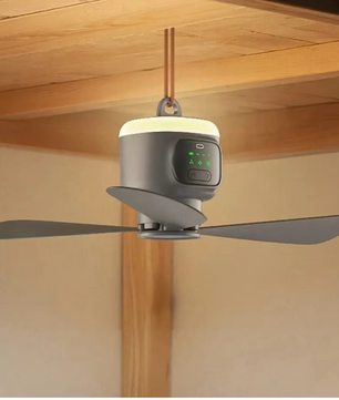 Camping Plafond Ventilator 12000mAh – Draagbare Tent Fan met LED Lamp en Afstandsbediening