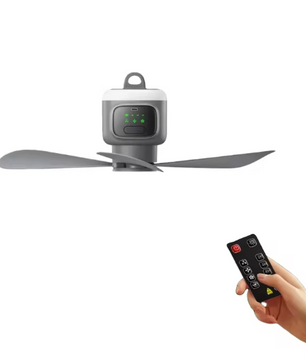Camping Plafond Ventilator 12000mAh – Draagbare Tent Fan met LED Lamp en Afstandsbediening
