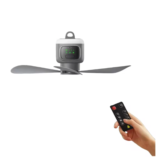 Camping Plafond Ventilator 12000mAh – Draagbare Tent Fan met LED Lamp en Afstandsbediening
