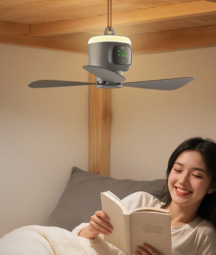 Camping Plafond Ventilator 12000mAh – Draagbare Tent Fan met LED Lamp en Afstandsbediening