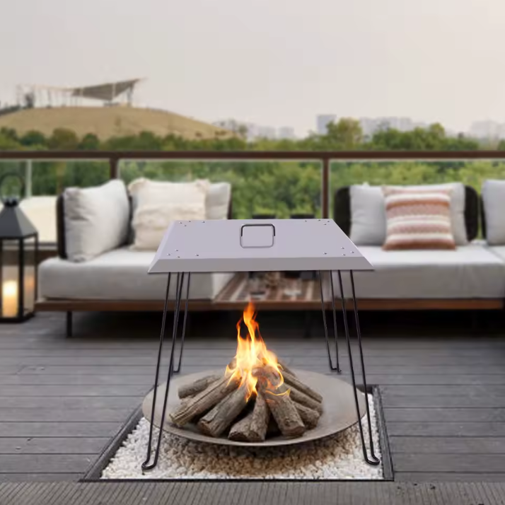 Fire Pit Heat Deflector 61 cm – RVS Warmteverdeler met Handvat voor Vuurkorf en Buitenhaard