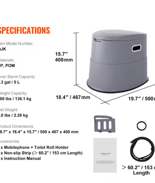 Draagbaar Camping Toilet 5L – Compact Reistoilet met Afneembare Emmer en Papierhouder