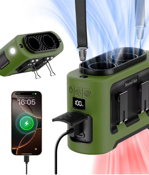 Draagbare Taille Ventilator – 5-in-1 Clip Fan met Powerbank, Zaklamp en Turbo Koeling