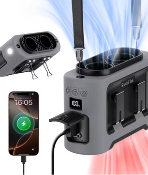 Draagbare Taille Ventilator – 5-in-1 Clip Fan met Powerbank, Zaklamp en Turbo Koeling